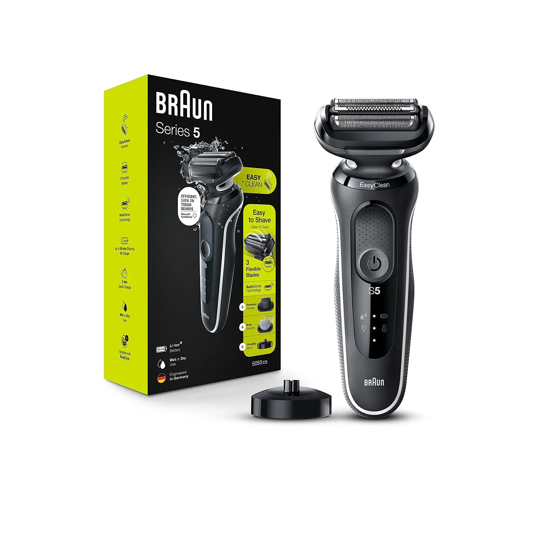 Braun Electric Razor for Men, Waterproof Foil Shaver, Series 5 5050cs, Wet & Dry Shave, with Beard Trimmer and Body Groomer,Blue