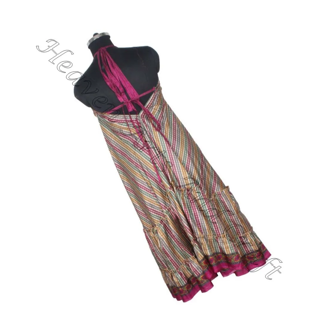 Hit 2023 Indian Handmade Vintage Sari Silk Maxi Dress Ladies Elegant Dinner Gown Sleeveless Evening Gowns Womens Dress