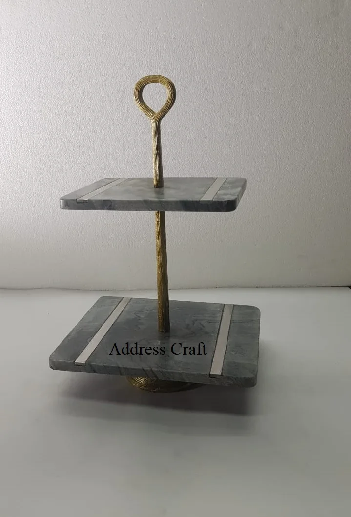 Elegant Design Best Price Cake Stand Marble And Stainless Steel Display Cake Stand For Hotel Restaurant Wedding Birthday Parties