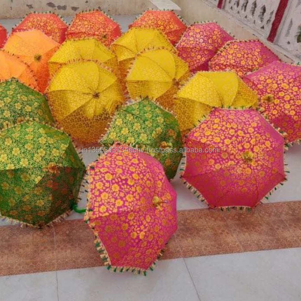Indian Handmade Bohemian Indoor Outdoor Silk Fashion Multi Colored Ethnic Umbrella Parasol for decoration