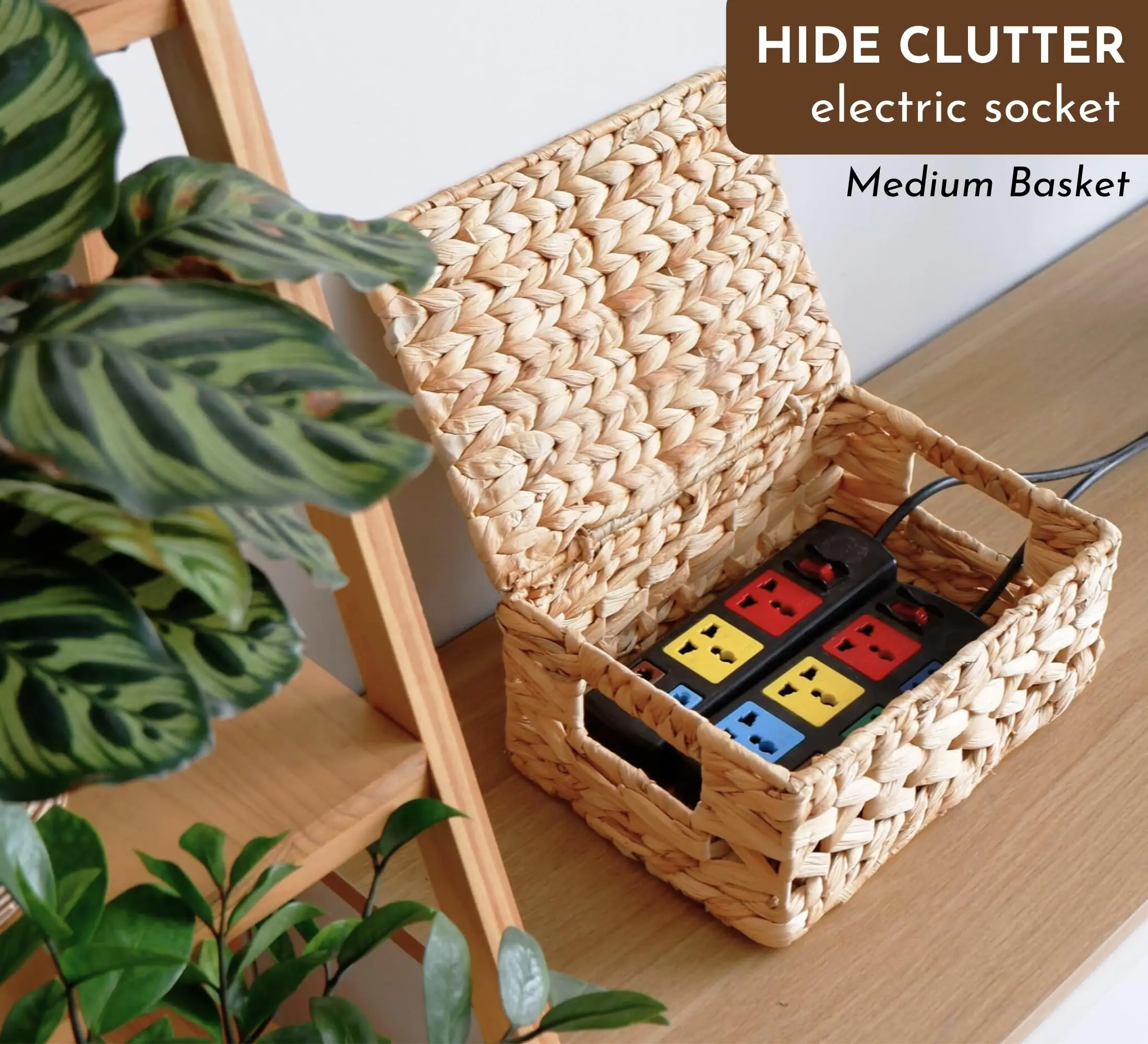 Wicker Storage Baskets with Lids, Set of 3 Rattan Lidded Hyacinth Baskets for Organizing Woven Large Rectanguarlar Basket Boxes,