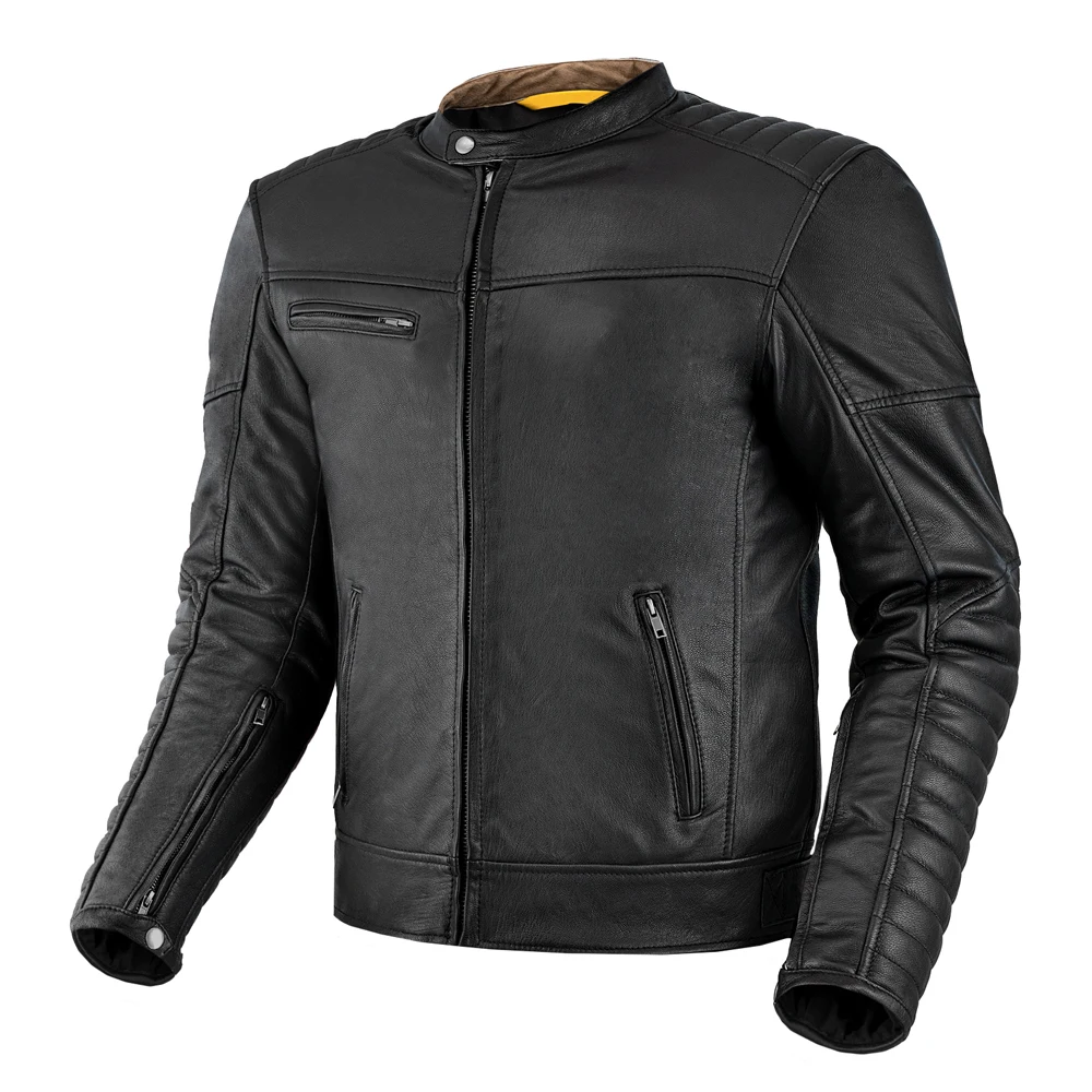 CE approved Motorcycle best classic bike riding leather jacket with quilted arms and cowhide 100% Genuine leather