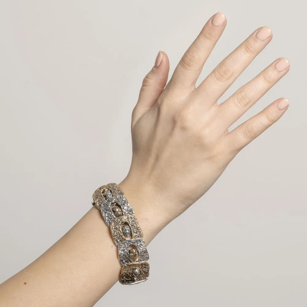 Luxury jewellery woman bracelet square links elements best quality 925 sterling silver and bronze T-bar closure