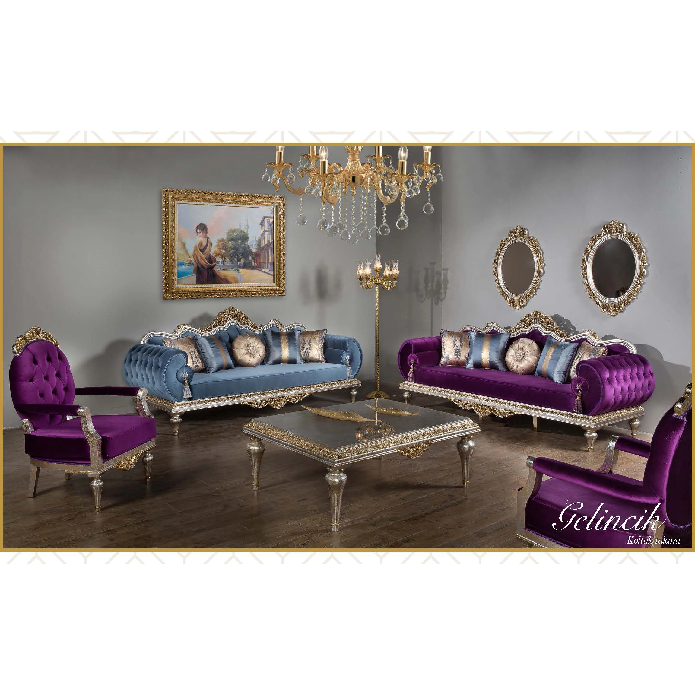 Turkish Middle East Eastern Luxury Classical Traditional Antique Royal Hand Carved Dining Sofa Set Living Room Furniture Set
