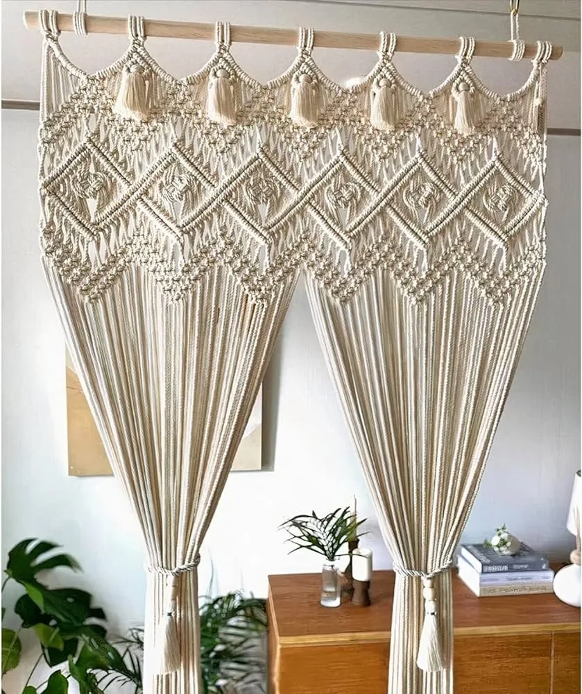 Handmade Macrame Wall Hanging Tapestry for Door Hanging or Room Divider Curtains & Drapes Home Decor Cotton Woven Curtain Fabric