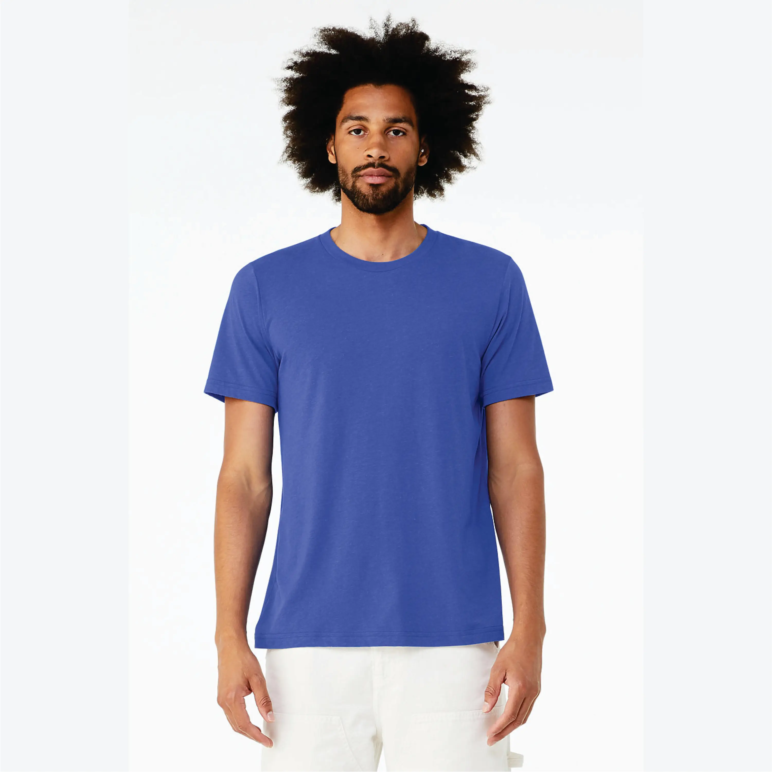 50% Poly 25% Airlume Combed and Ring Spun Cotton 25% Rayon 40 Single 3.8 oz Solid True Royal Unisex Triblend Short Sleeves T-Shi
