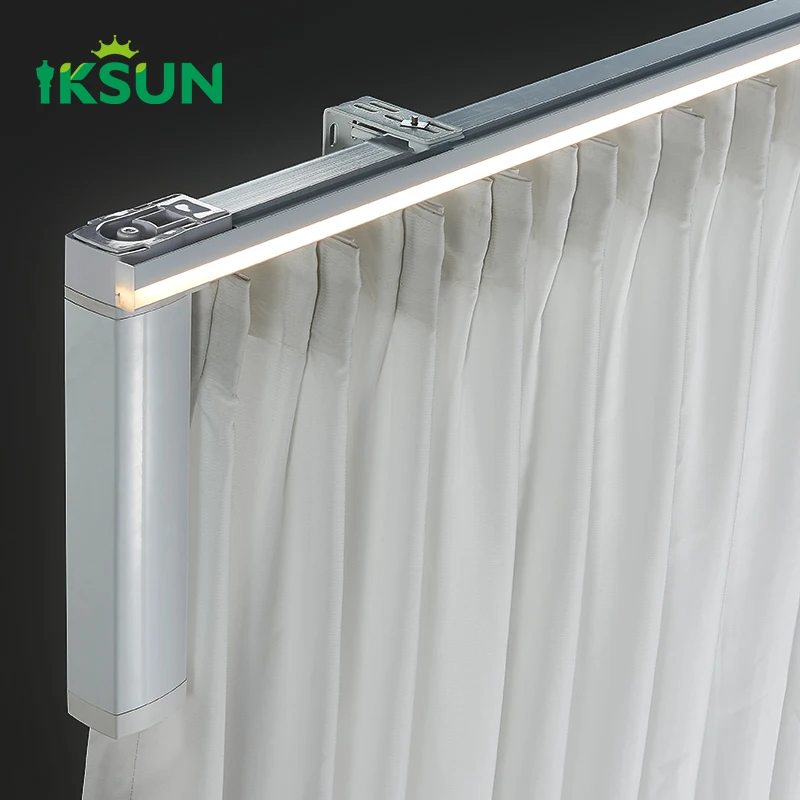 IKSUN Motorized Curtain Track System Electric DC Motor Smart Tuya Homekit APP Control Valance Curtain Rail with LED light