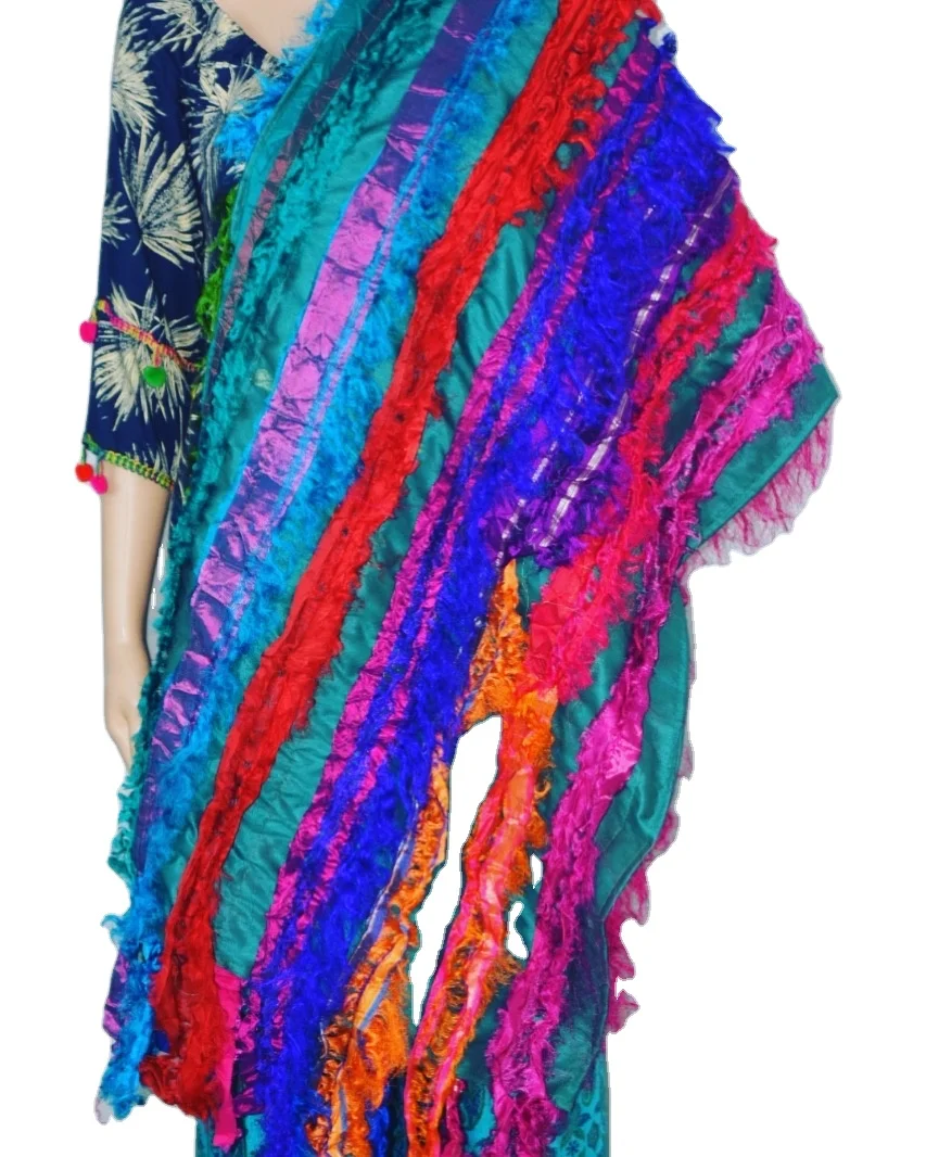 Recycled Sari silk scarf Shawls fancy stole Headwear Wraps Scarves Wholesale High Quality Women designers dupatta