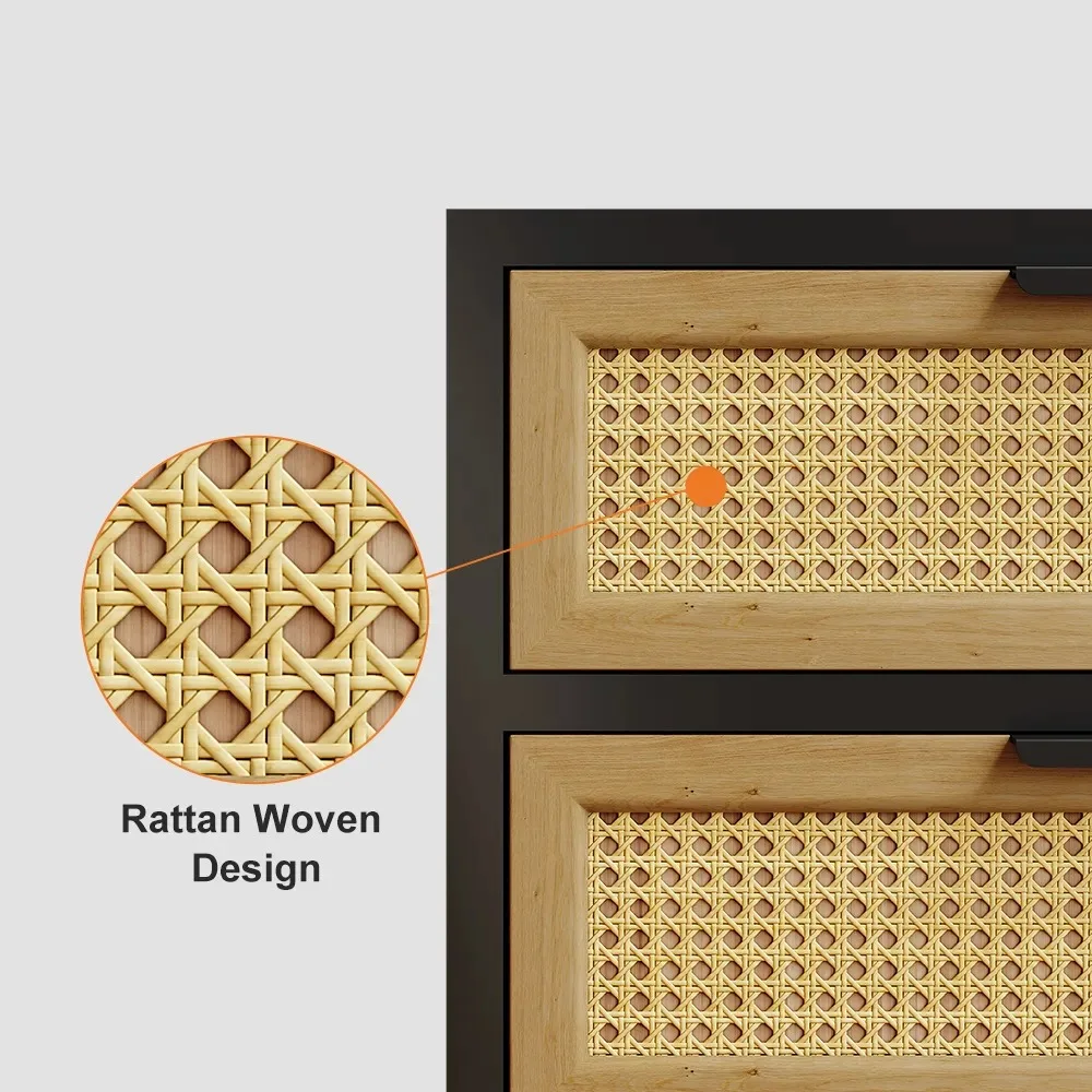 Industrial Wood Bedside table Nightstand Rattan Woven Nightstand with 2 Drawers Furniture Premium Quality Handmade Bulk Product