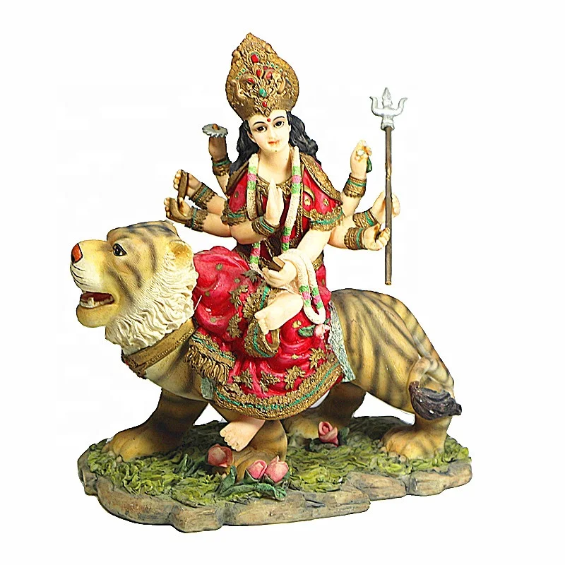 Multicolour Durga Idol Murti Religious Resin Sculpture for Home Temple Puja Decorative Diwali Gifts with Box Packaging