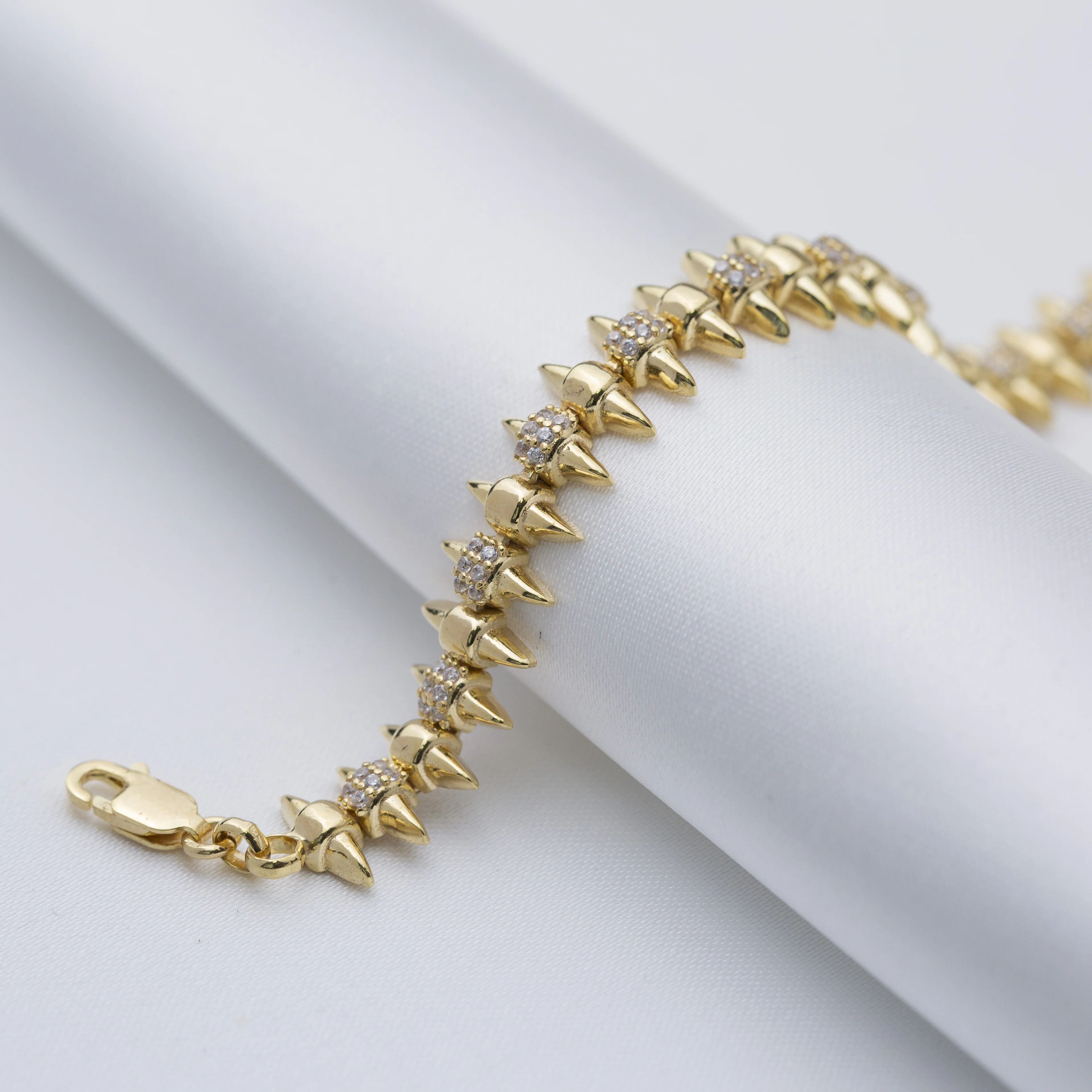 Spike Rivet Design Clear Zircon Stone Turkish Handmade Wholesale 925 Sterling Silver Cluster Bracelet