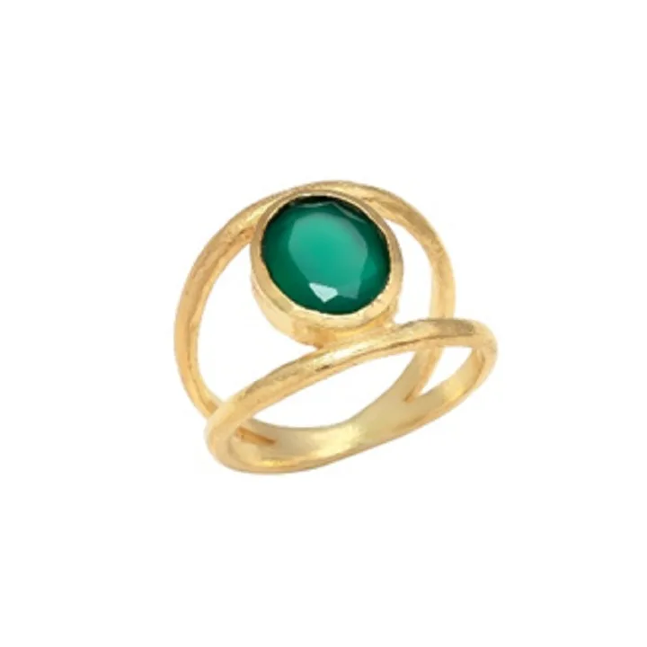 Green Onyx Brass Round Shape Gemstone Ring Artisan Crafted Jewelry Piece Premium Quality Healing Stone Unique Design