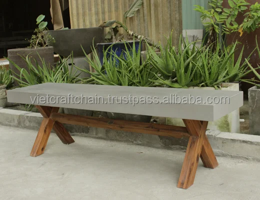 Wholesale Vietnam Furniture Concrete Bench with Wooden Legs Traditional Vintage Furniture for Outdoor and Indoor