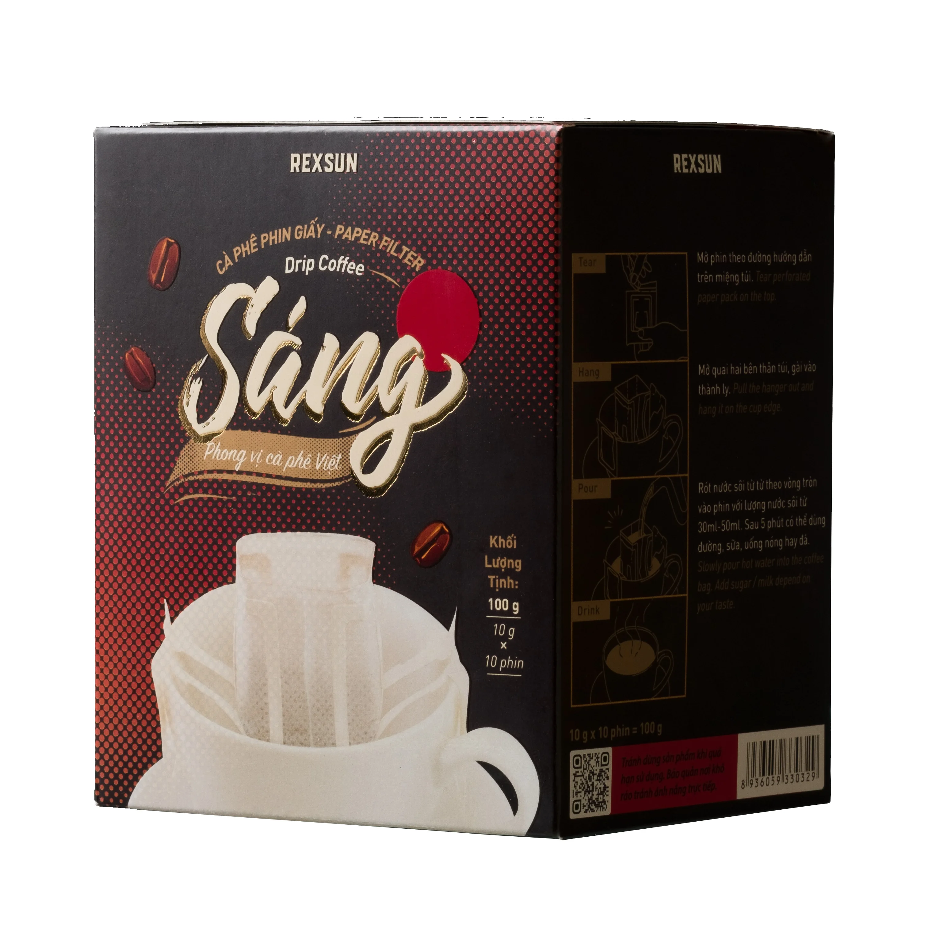 2023 TOP-Product Traditional Drip Coffee with Ear-hanging Paper Filter Chocolate aroma 10 Sachets x10G Vietnam Rexsun Brand