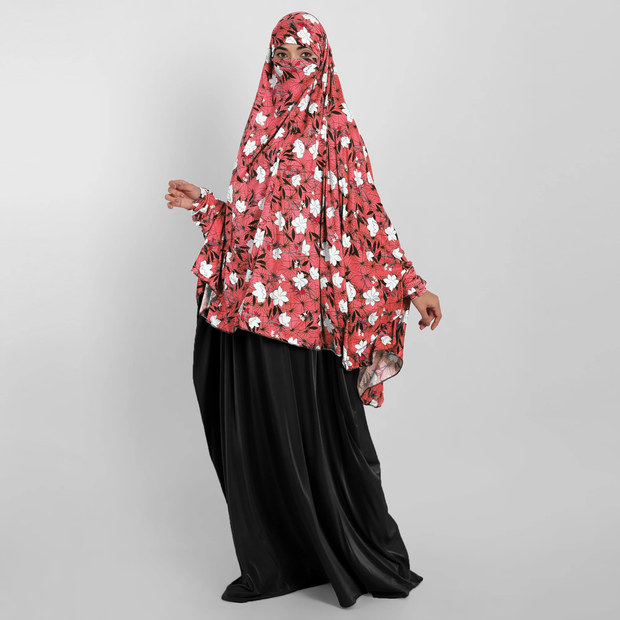 Soft Premium Quality Floral Printed Viscose Lycraa Stretchable Long Women Instant Khimar Makhna Hijab