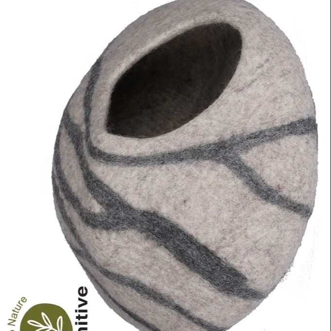 New Zealand wool Felt cat cave bed 100% wool custom made luxury pet cave various designs colors handmade by women in Nepal