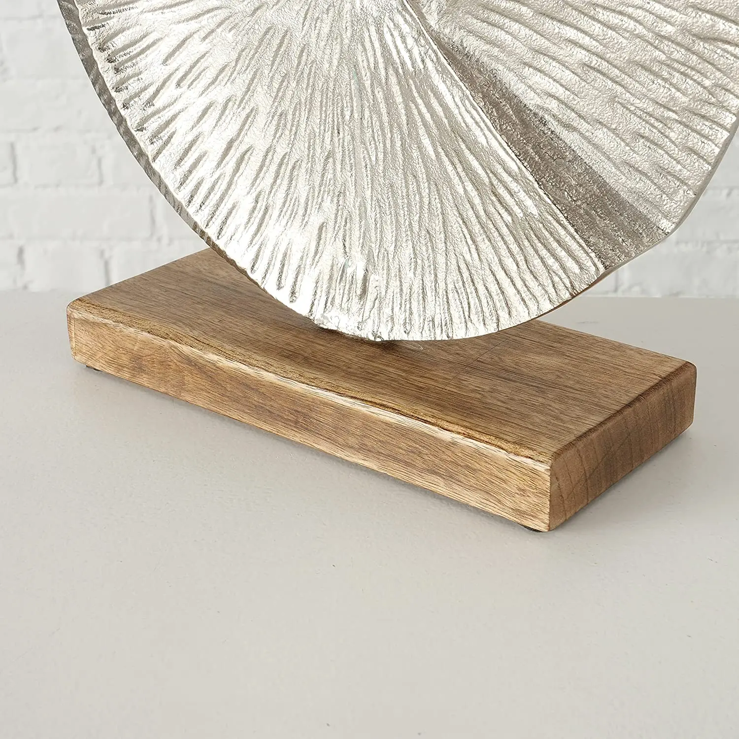 Silver Aluminum Modernist Home Infinity Disc Sculpture Accent With Mango Wood Base Tabletop Sculpture For For Office and Home