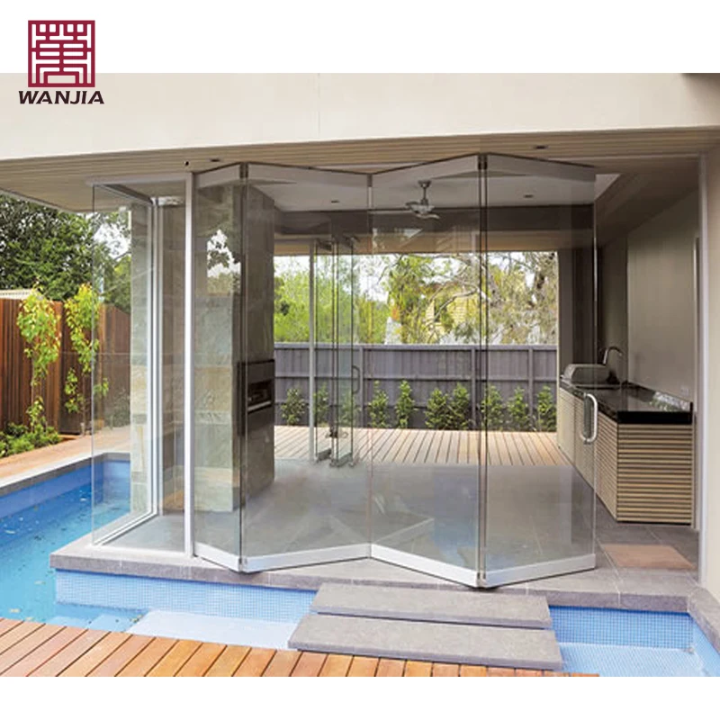 WANJIA Aluminum Frameless Folding Glass Door Panoramic Accordion Interior Partition Bifold Doors