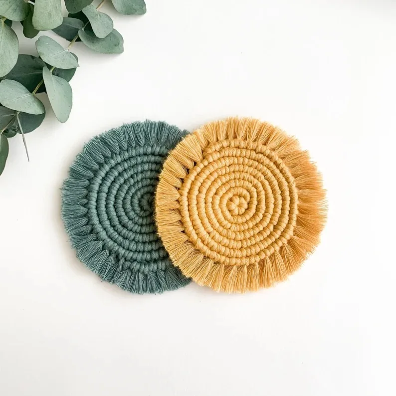 Best Handmade Macrame Coaster with Wholesale Price Cotton Fabric Table Tea Coaster Insulation Pad Tassel Place mat From India