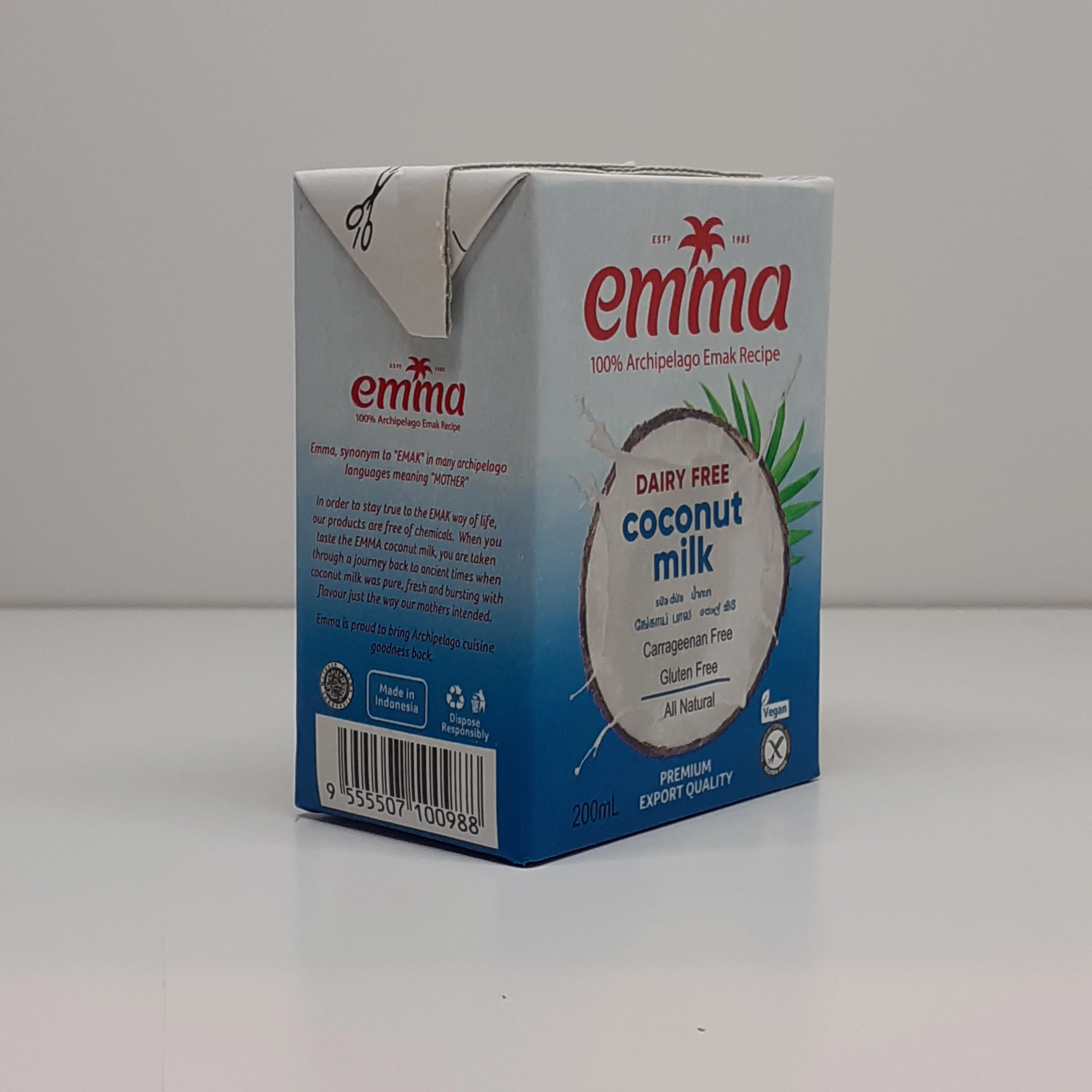 Best Selling Premium Export Quality 18% Grade Low Fat Content Natural Fresh Coconut Milk Shorter Blue Colour Packaging 200ml