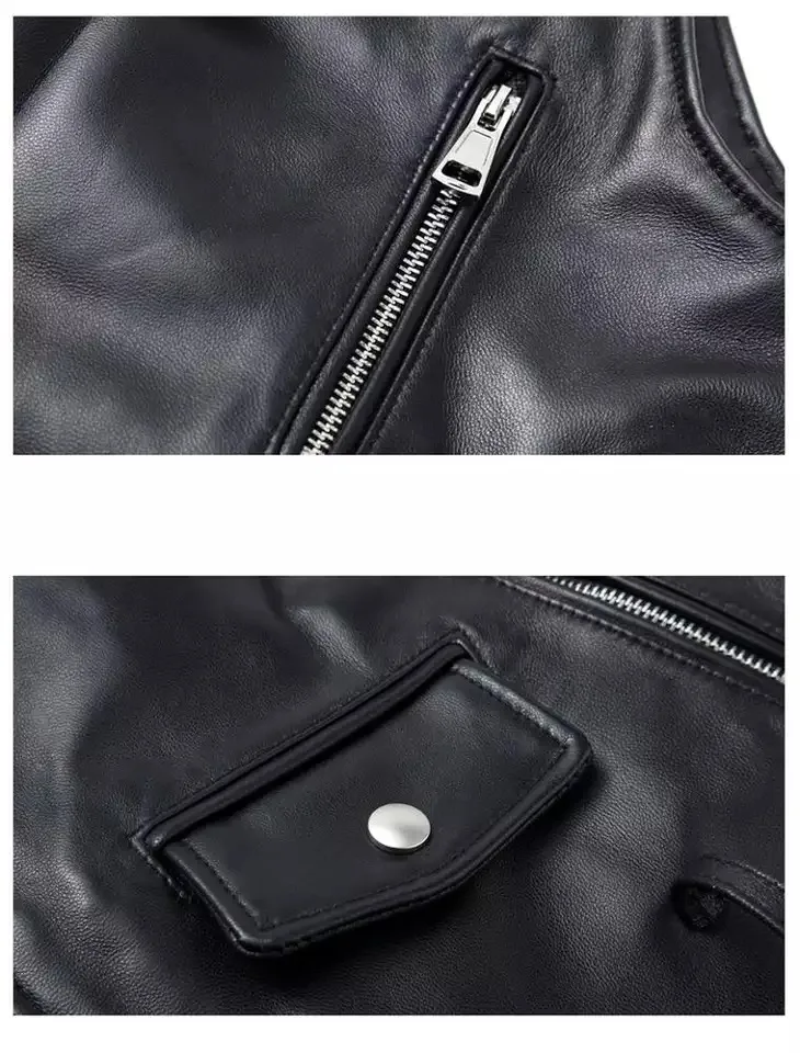 Profession Vintage Heavy Real Leather Motorcycle Biker Vest Lapel Zipper Sleeveless Jacket Genuine Cowhide Leather Vests.