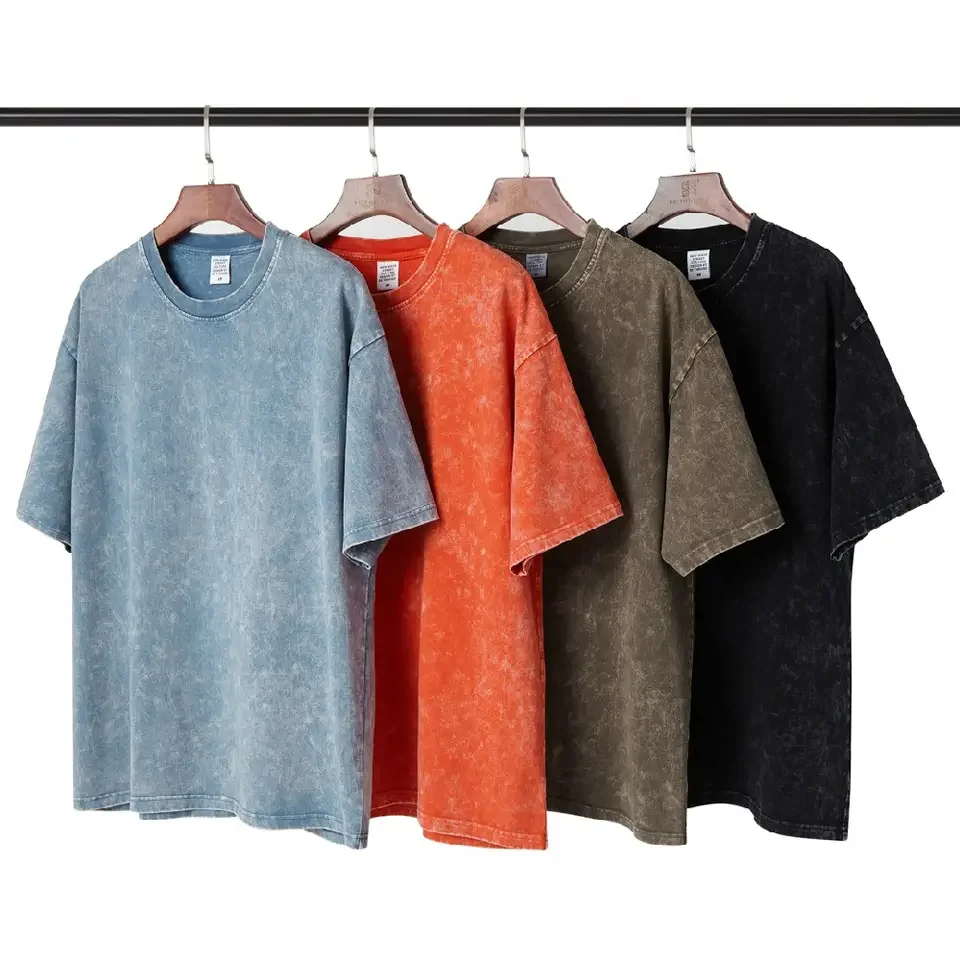 Cotton Oversized Unisex Leisure Acid Washed Tie-Dye Printing Heavyweight T-Shirt With Shorts
