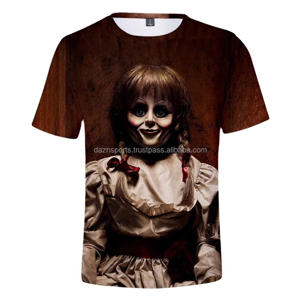 new 2023 summer horror print o neck short sleeve t shirt polyester 65 cotton 35 breath able fabric  quickly dry clean