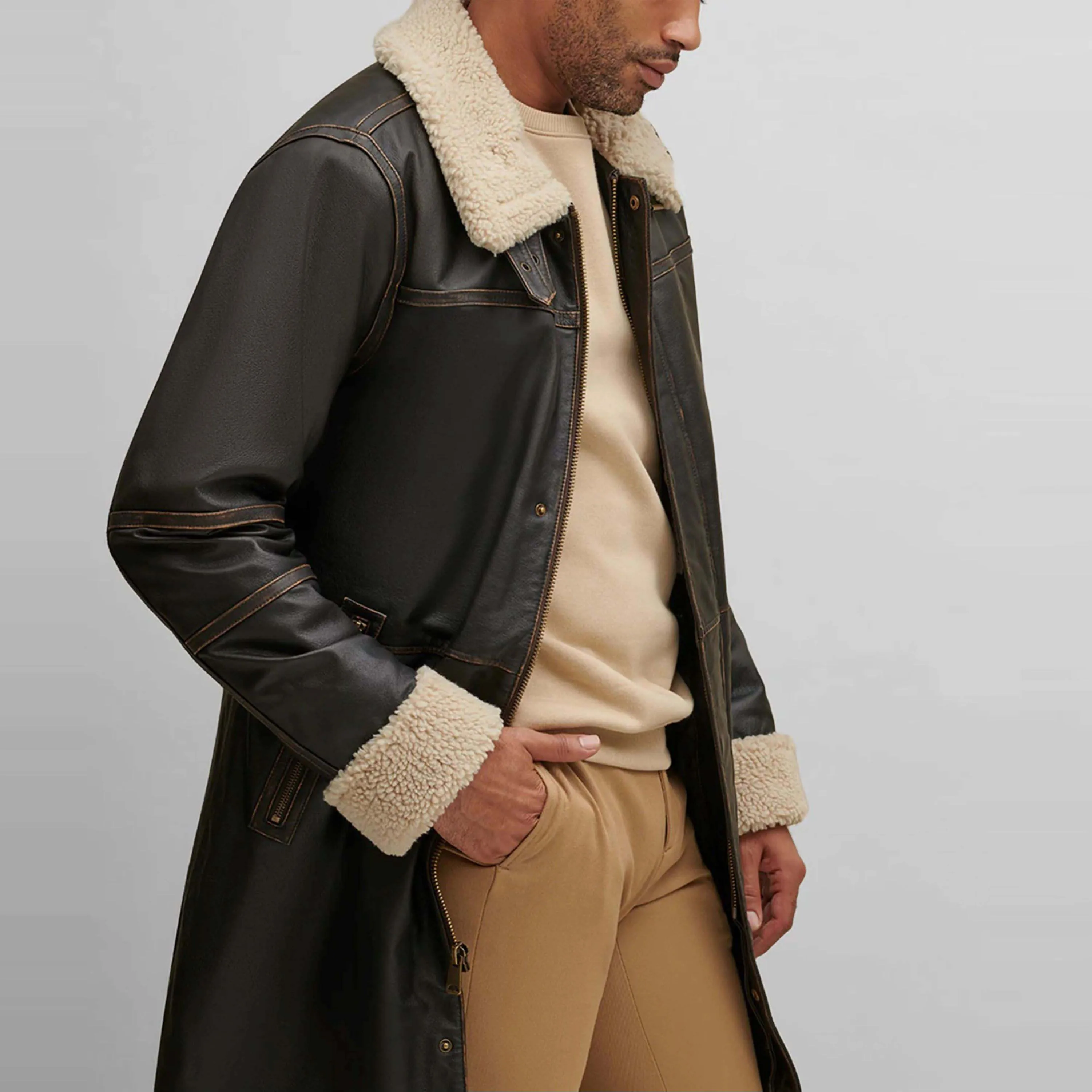 Black Faux Fur Lined Leather Coat - Warm and Stylish Winter Jacket for Men and Women, Perfect for Casual and Outdoor Wear