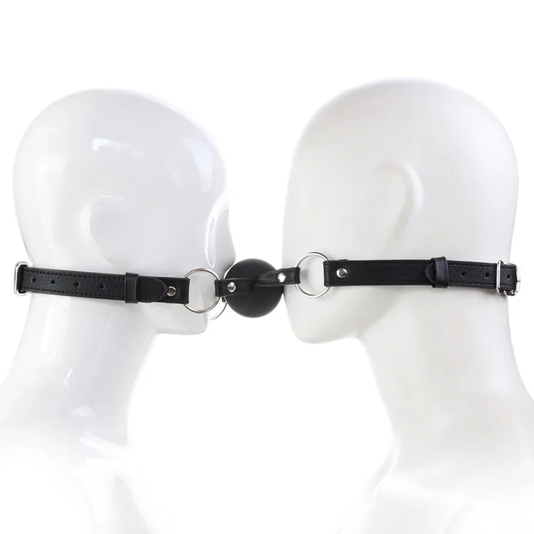 PU Leather Bondage Harness Open Mouth Ball With 2 Leather Straps Silicone Gag Women Bdsm Products