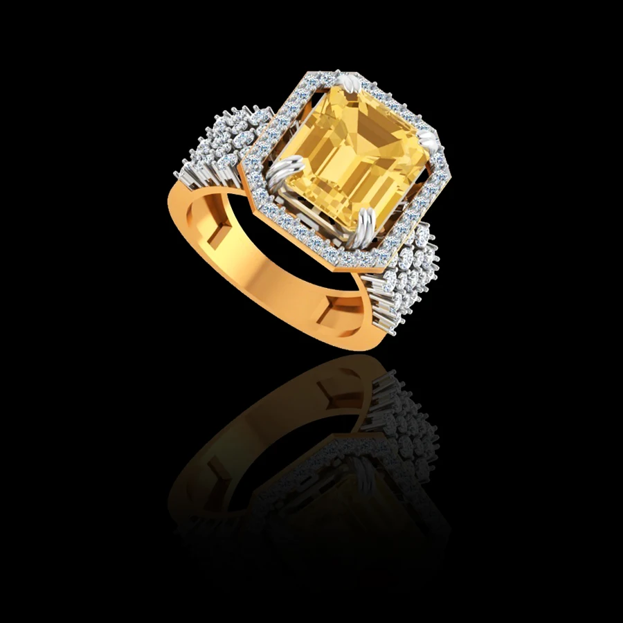 14 KT Natural Diamond Women Ring Natural Certified Yellow Sapphire Pukhraj Panchdhatu Rashi Ratan Astrological Purpose Ring For