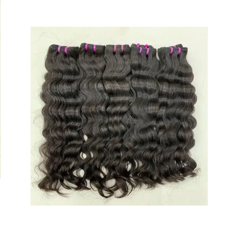 Indian Export Quality Unprocessed Virgin Human Hair Extensions Custom Size Authentic Human Hair Weaves Wave Style Bundle Format