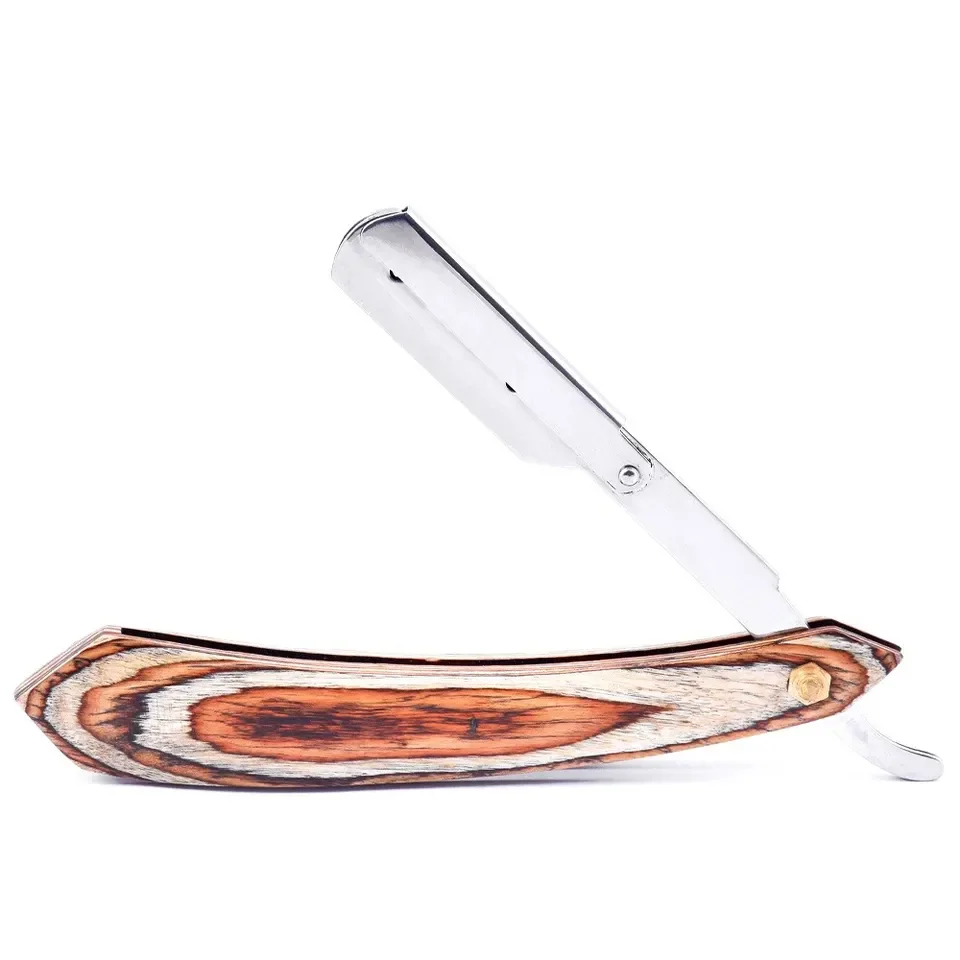 New Top Quality Half Blade Cut Throat Straight Razor Barber Stainless Steel and Wooden Handle with Pouch for Men