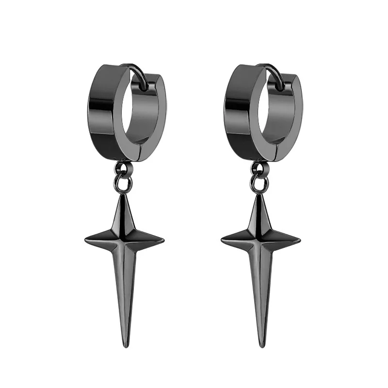 Gothic Dropshipping Hypoallergenic Stainless Steel Piercing Crosss Dangle Huggies Hoop Black Stud Earrings For Men