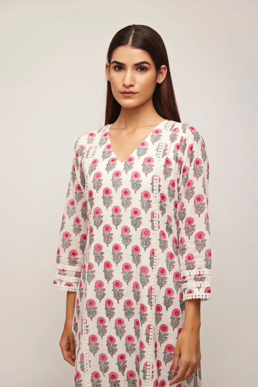Pink Daisy Suit Set Indian Fashion Styling High End Quality Kurti and Pants from Indian Manufacturer