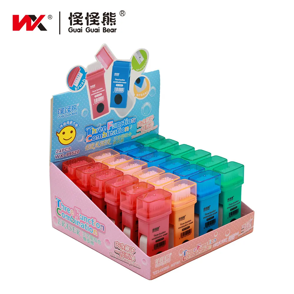 Factory stock fast delivery Brush eraser Pencil sharpener 3-in-1 eraser pencil sharpener rubber For School Student Stationery