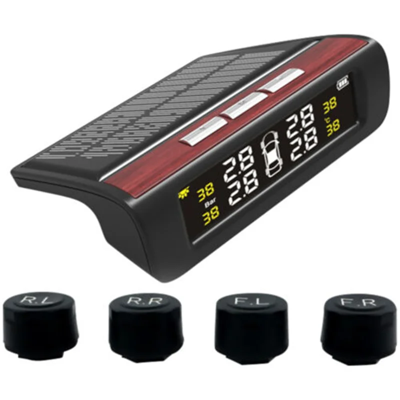 Car TPMS Tire Safety Monitoring System Solar Power Digital LCD Display Auto Security Alarm External Tyre Pressure Sensor