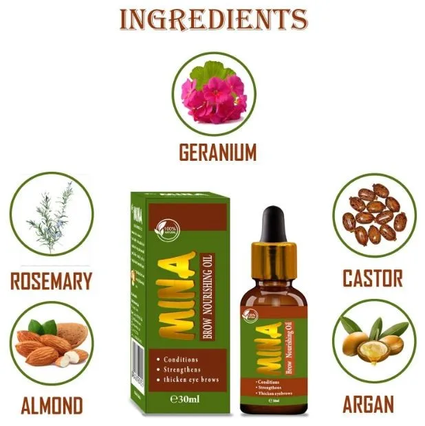 Mina ibrow Natural Medium Brown Henna Eyelash Tint Semi Permanent Dye Hair Brow Nourishing Oil 30ml With 1- Piece Makeup Brush