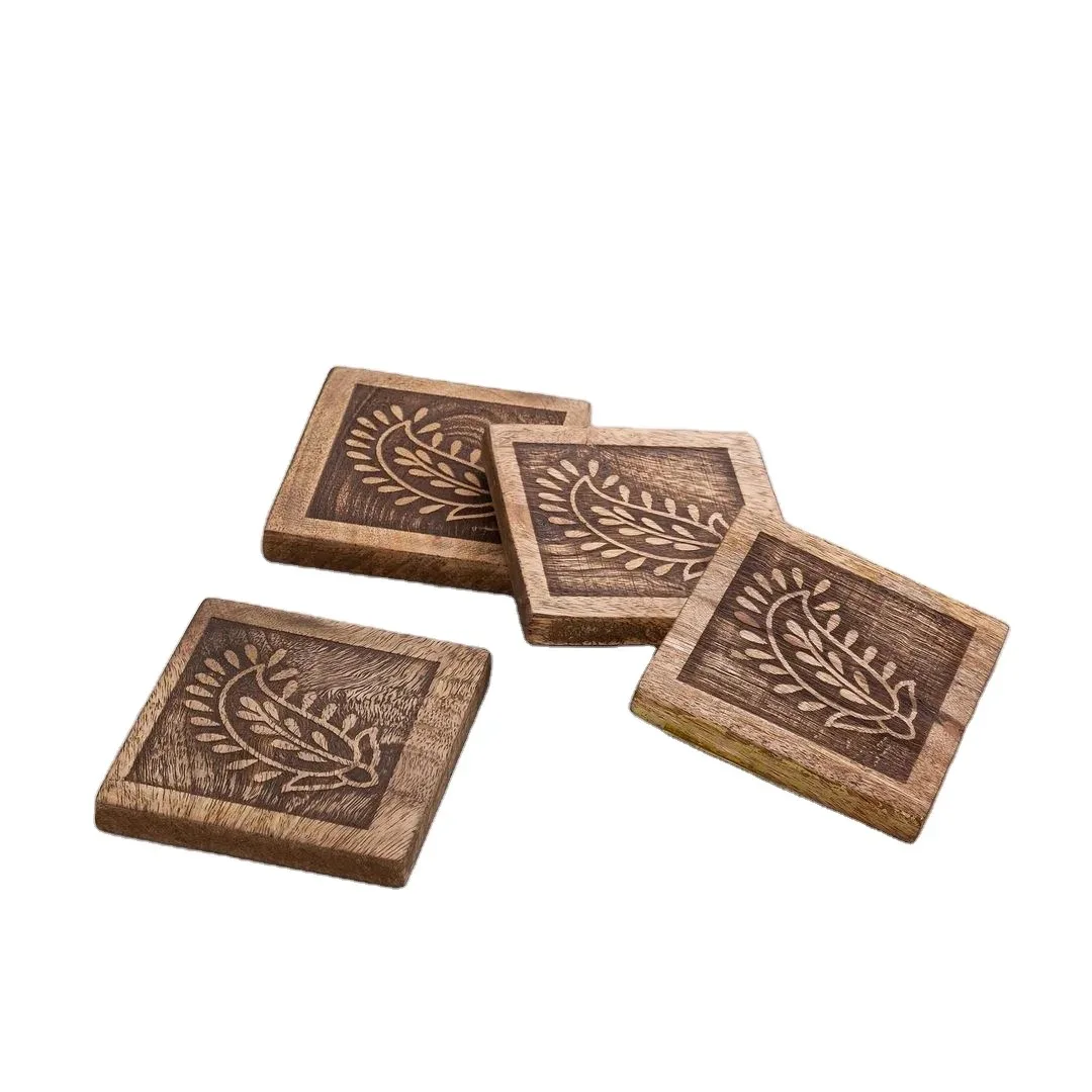 Printed Square Coaster, wooden coaster set of 4 Ceramic White Tiles with 36 Pack Cork Backing Pads for for Crafts Coasters