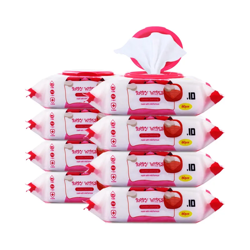 China Manufacturer 80 Pcs Wholesale Supplier Moistened Baby Gum Wet Wipes Tissue Wet And Dry Baby Cartoon Wipes