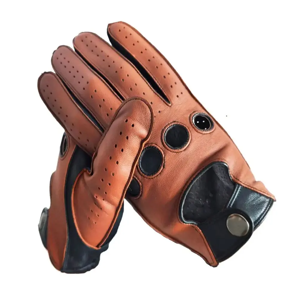 Leather Gloves Fashion Black Brown Unlined Full Finger Driving Motorcycle Riding Genuine Deerskin Leather Gloves For Men