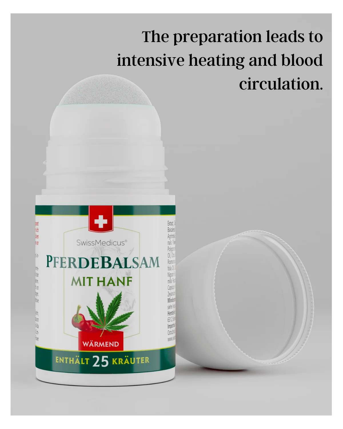 SwissMedicus Pferdebalsam with hemp warming ROLL-ON for joints & muscles, Swiss quality, Pain relief cream, Varicose veins, 90ml