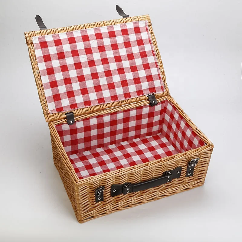 Wicker gift hamper basket round willow empty picnic basket with lining