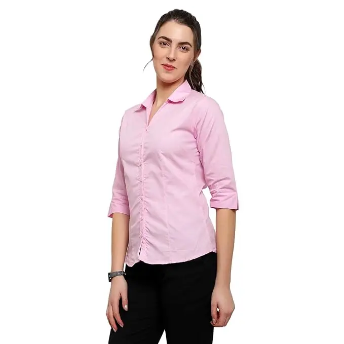 Top Quality Trendy Women Pink Solid Pure Cotton Slim Fit Formal Shirt for Sale in Bulk from Indian Supplier