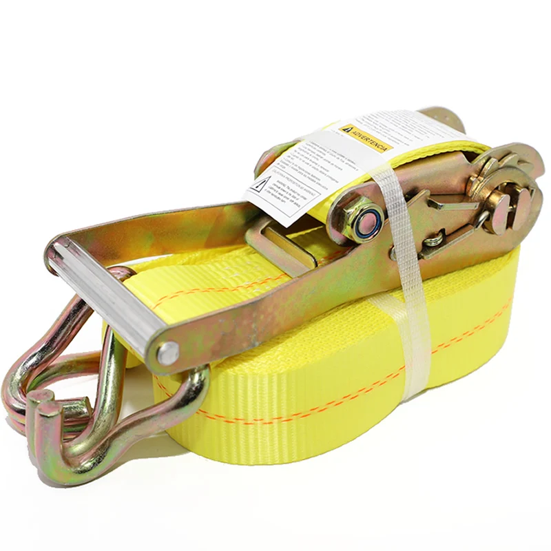 Manufacturers Custom 2' x 27ft x 10000lbs J Hook Ratchet Tie Down Strap for Flatbed Trailer Truck Cargo Lashing