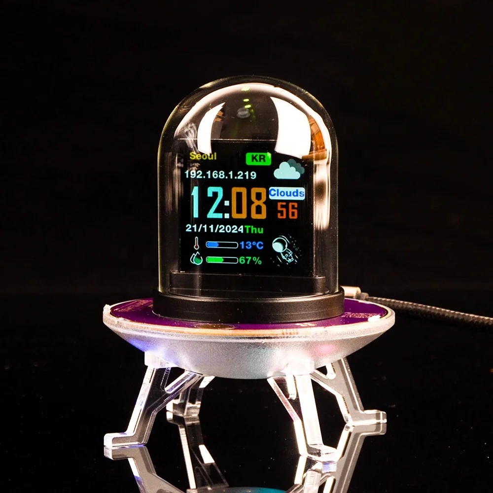 UFO WiFi-Synced Nixie Tube Digital Alarm Clock with IPS Screen RGB Lighting Weather Forecast Custom Photo & GIF/JPG Display
