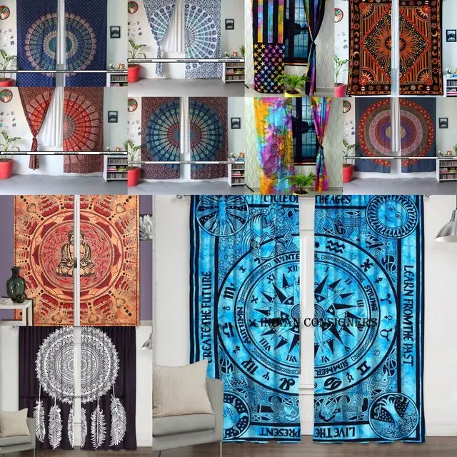 Wall Hanging Window Treatment Bohemian Handmade Multiple Color Cotton Fabric Cycle Of The Ages