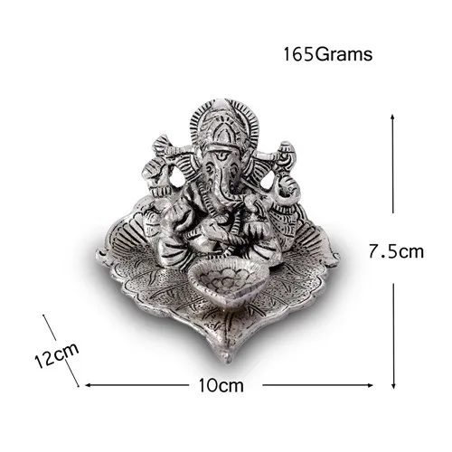 Новое поступление ручная работа Посеребренная металлическая форма листа Ganesha Diya 4 дюйма для подарка и украшения дома