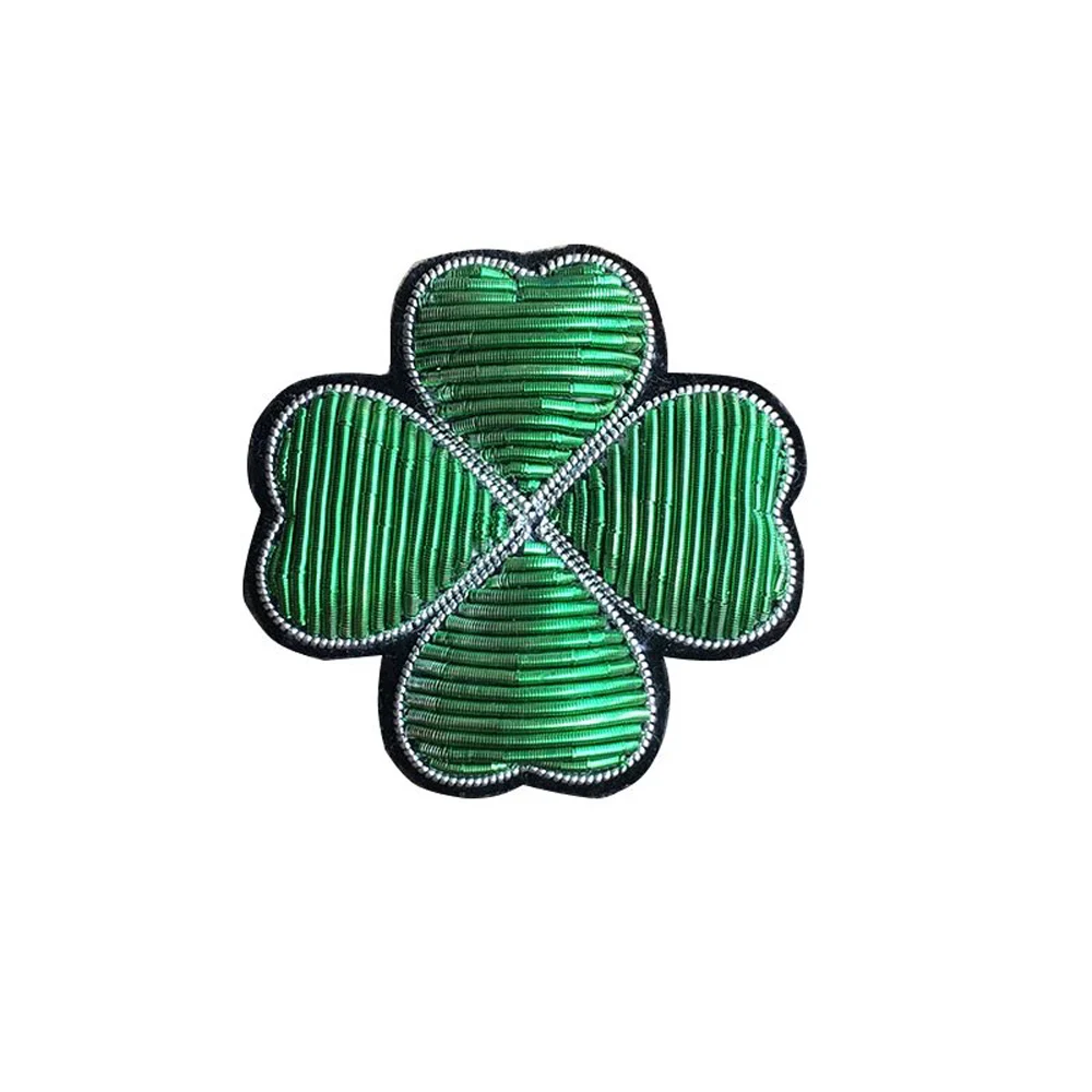 Indian  thread silk Cannetille hand embroidery Clover patch Badge Brooch Pin Garment bag hat Applique Sewing Accessories
