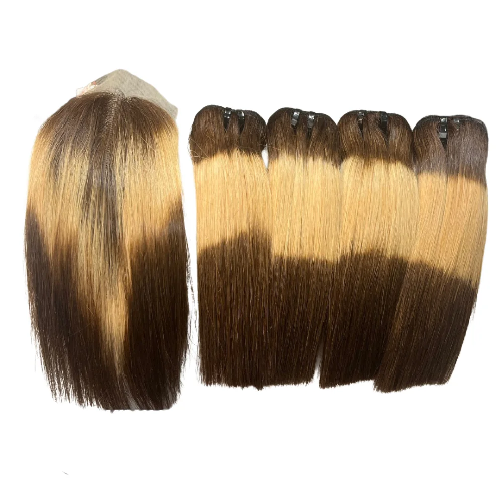 Wholesale Bone Straight 100% human hair Ombre Color hair Bundles Extensions Human