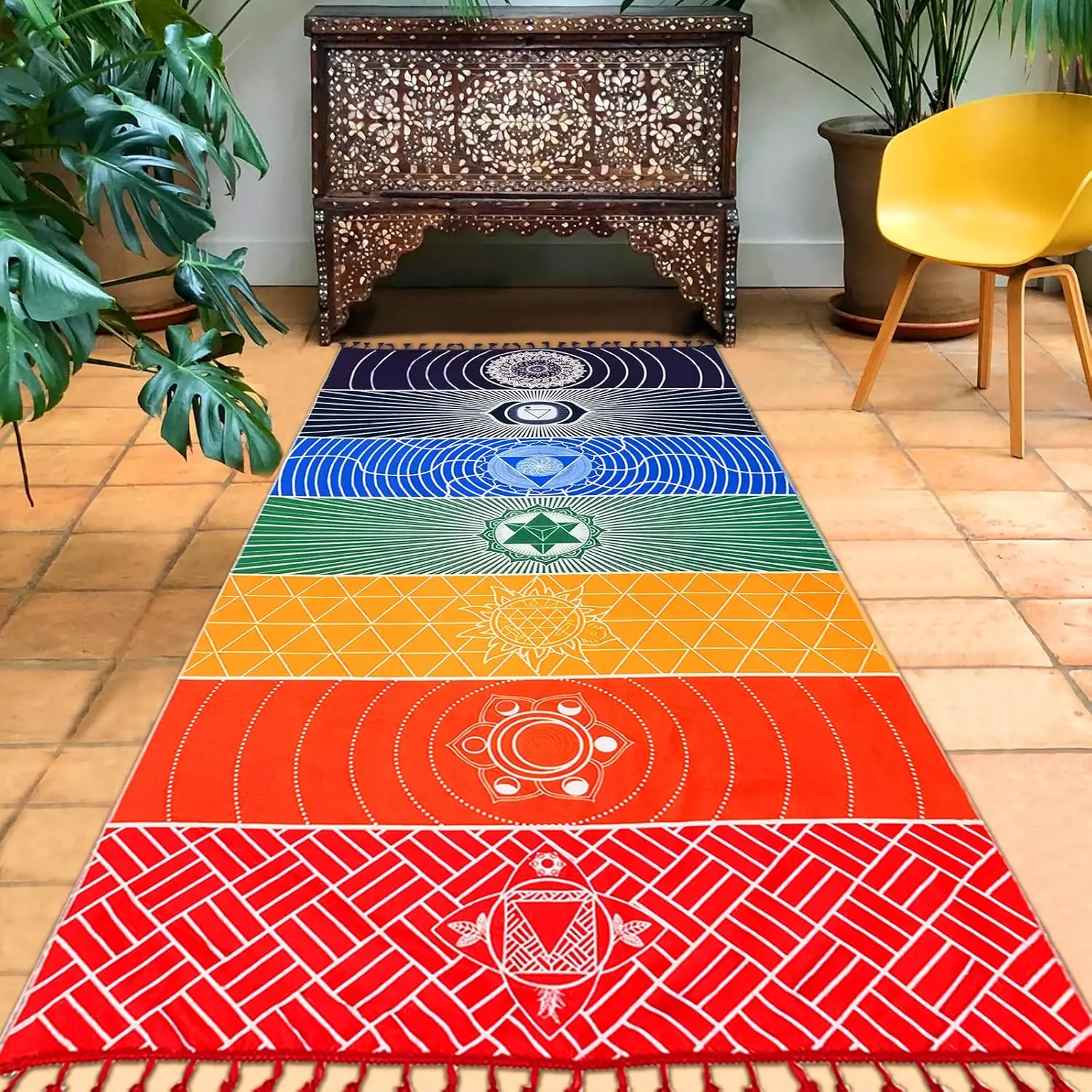Mexican Yoga Mat Beach Picnic Blanket Chakra Meditation Mat Yoga Rug Shawl Chakra Wall Tapestry Decor Boho Pilates